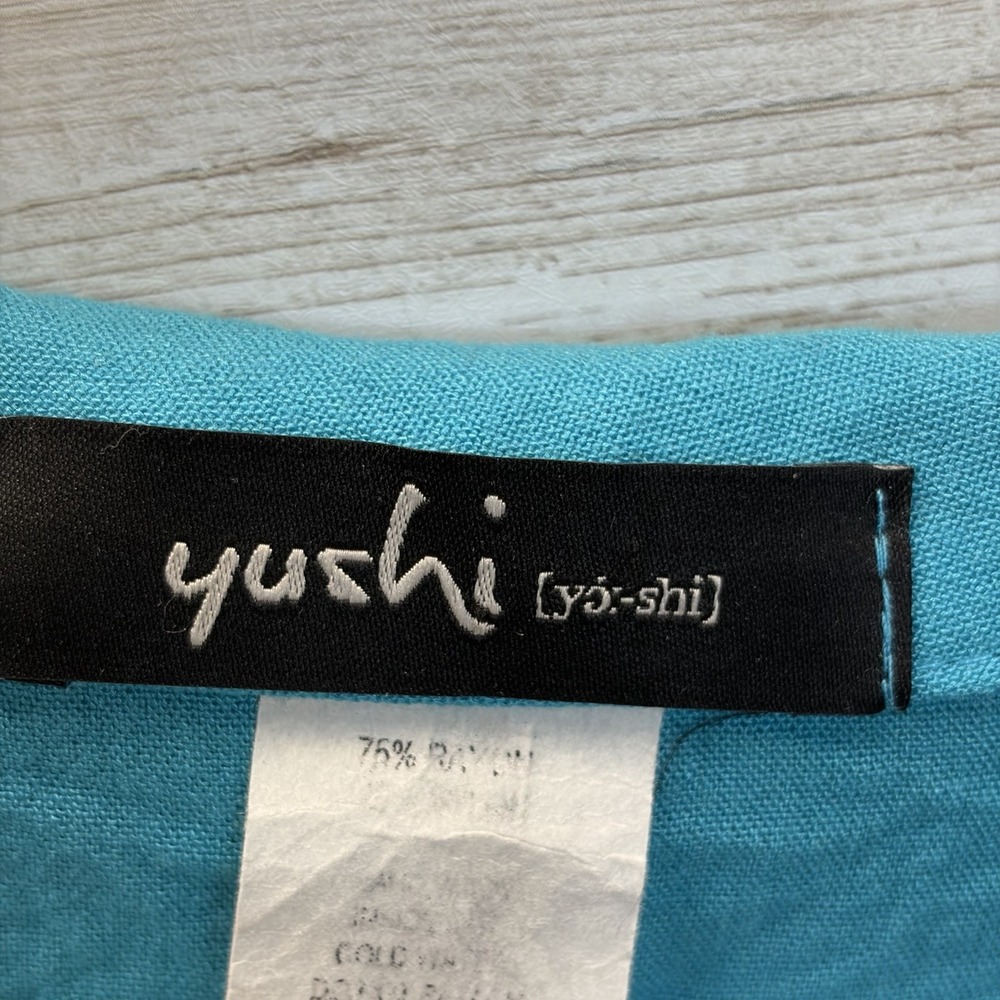 Vtg 90s Yushi Womens L Tunic Top Turquoise Cowl Neck  3/4 Sleeve Lagenlook Boho - Picture 6 of 7
